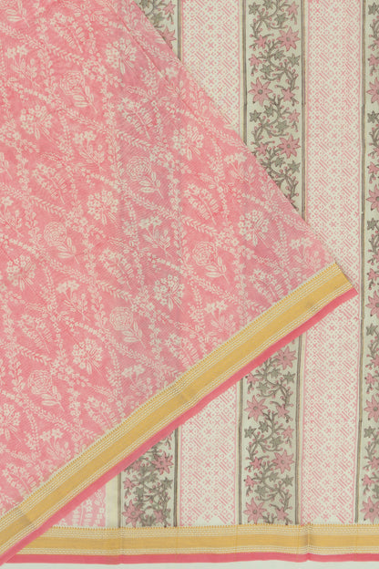 Chanderi Cotton Floral Printed Pink Saree