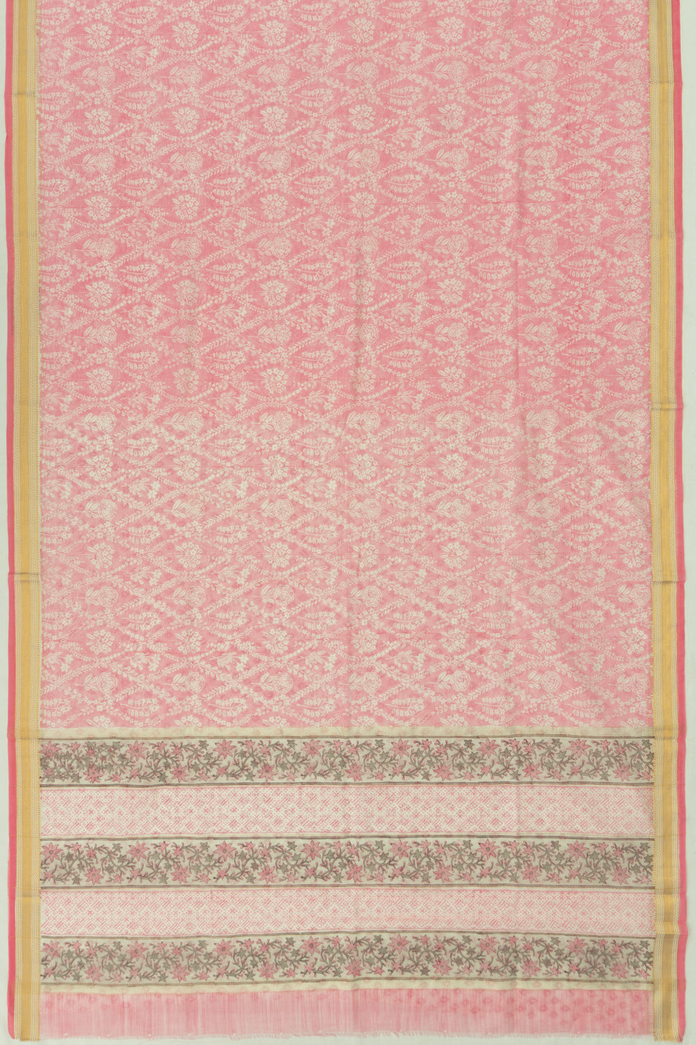 Chanderi Cotton Floral Printed Pink Saree