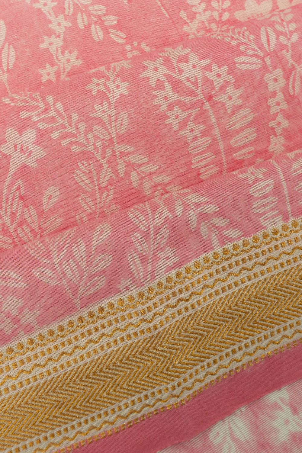 Chanderi Cotton Floral Printed Pink Saree