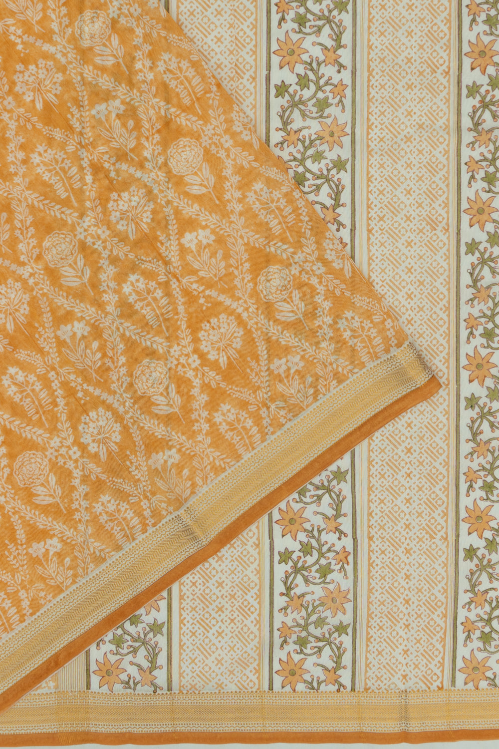 Chanderi Cotton Floral Printed Mustard Yellow Saree