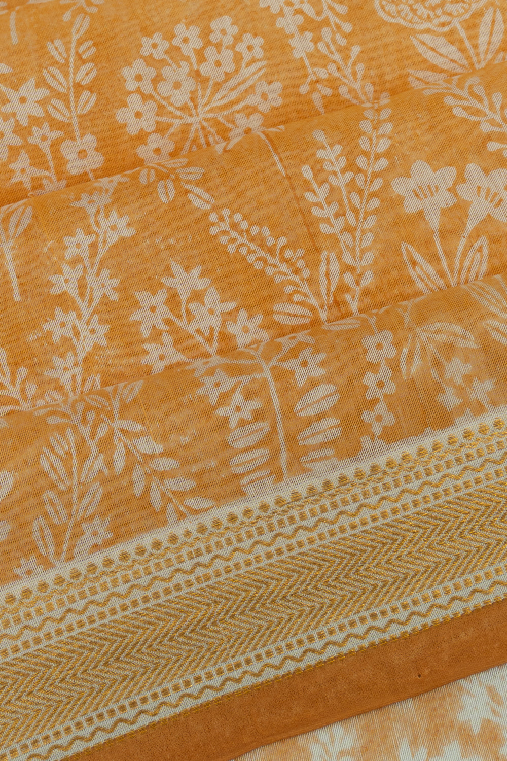 Chanderi Cotton Floral Printed Mustard Yellow Saree