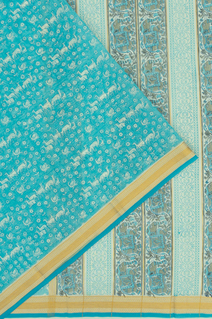 Chanderi Cotton Printed Sky Blue Saree