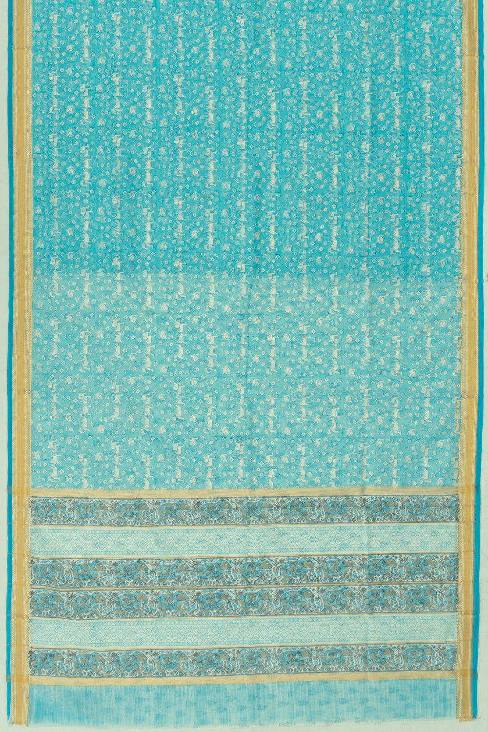 Chanderi Cotton Printed Sky Blue Saree