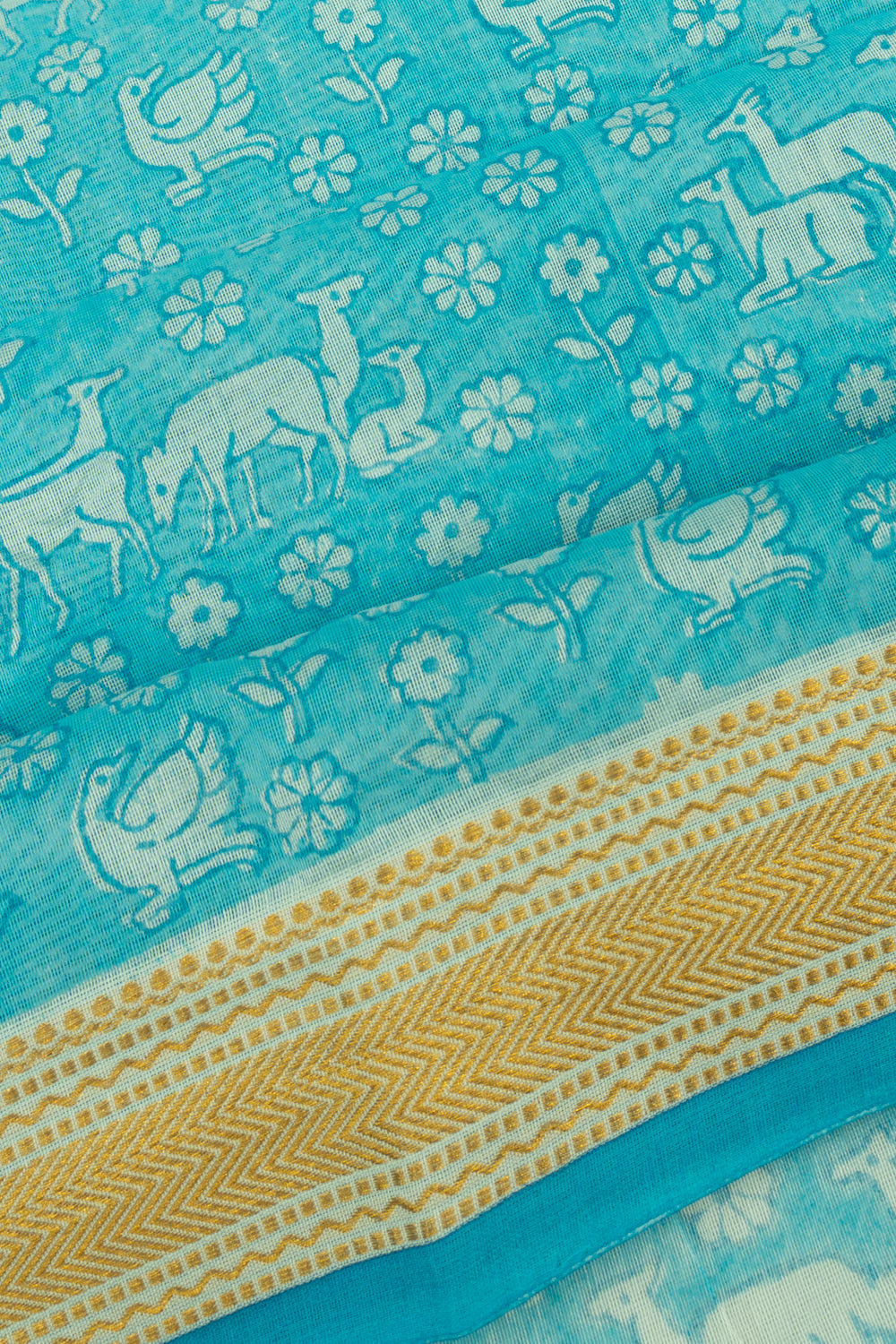 Chanderi Cotton Printed Sky Blue Saree