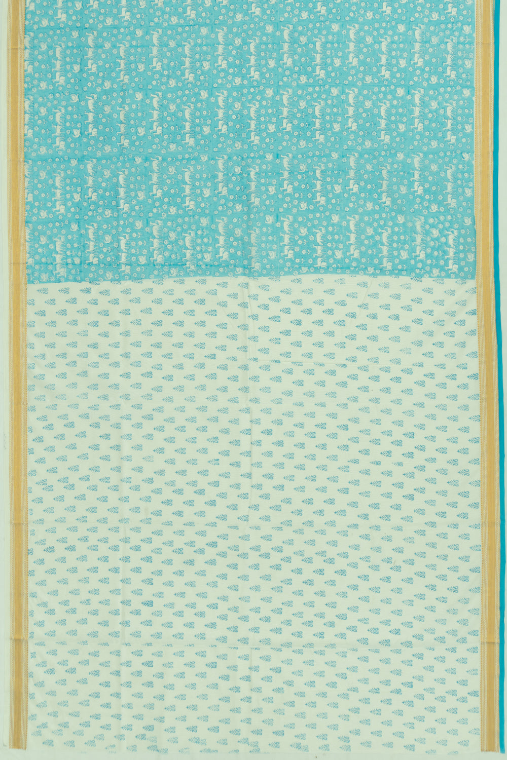 Chanderi Cotton Printed Sky Blue Saree