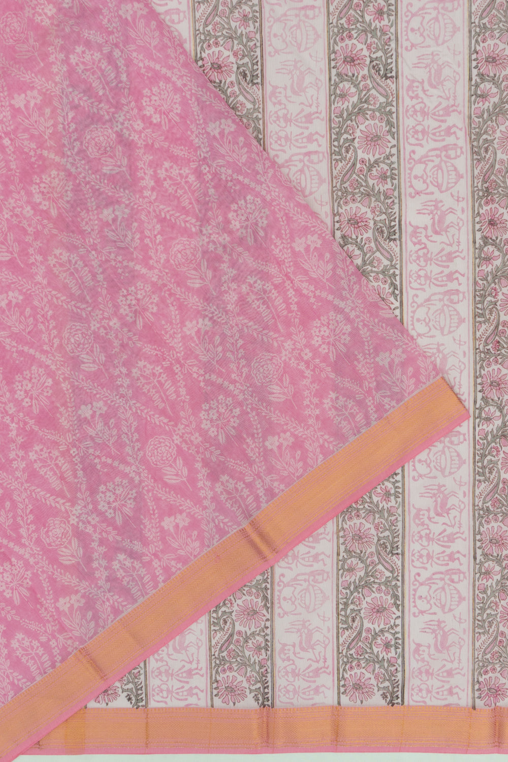 Chanderi Cotton Floral Printed Pink Saree