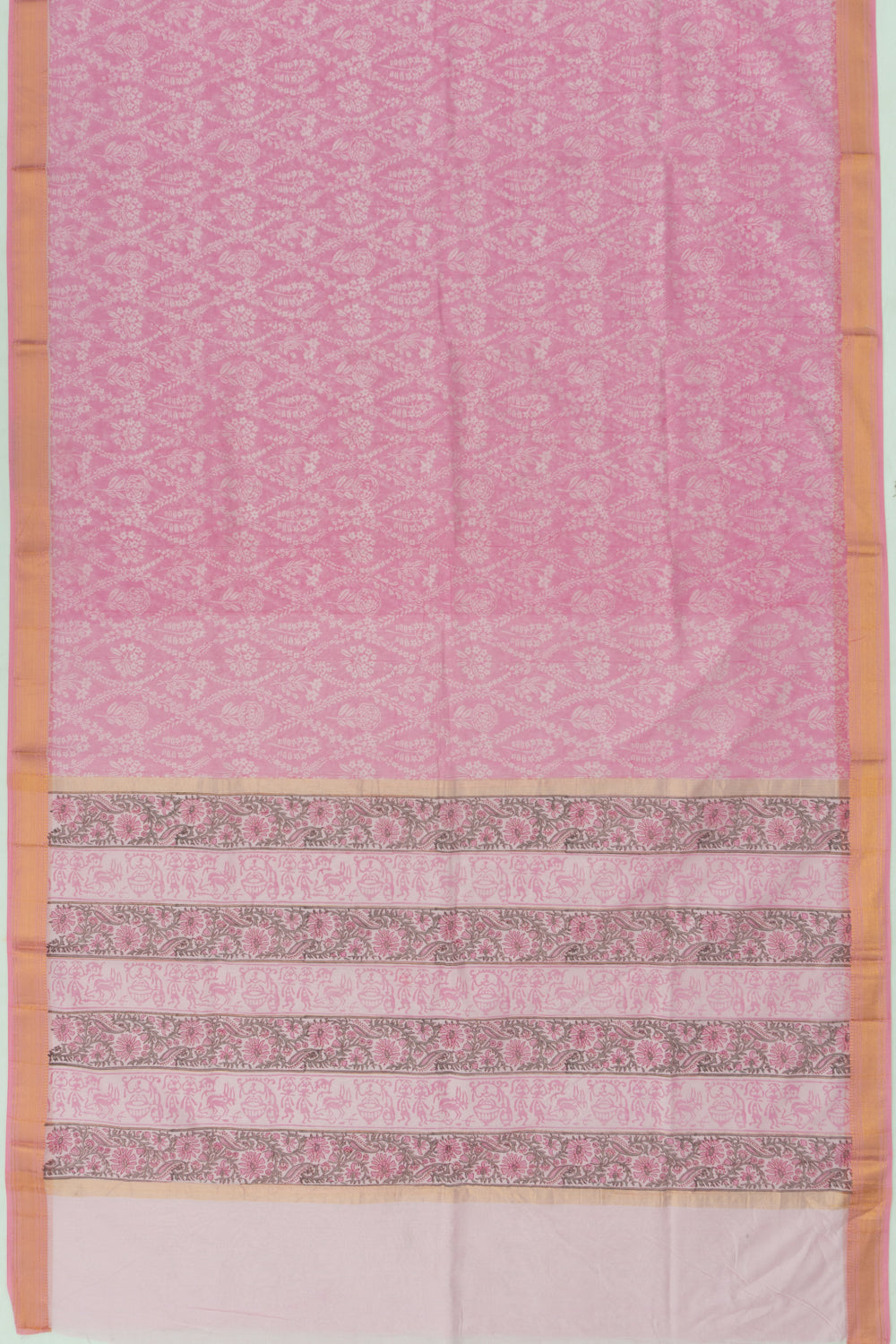 Chanderi Cotton Floral Printed Pink Saree