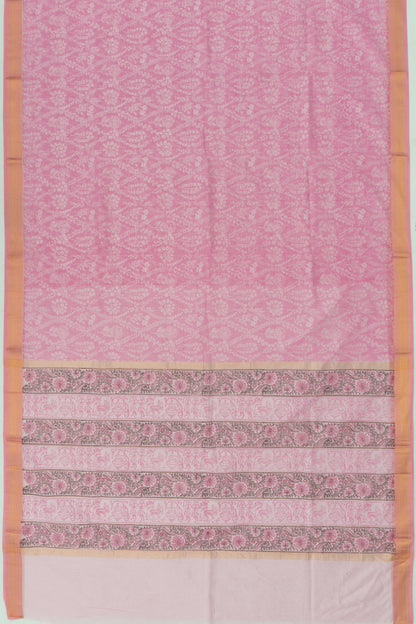 Chanderi Cotton Floral Printed Pink Saree