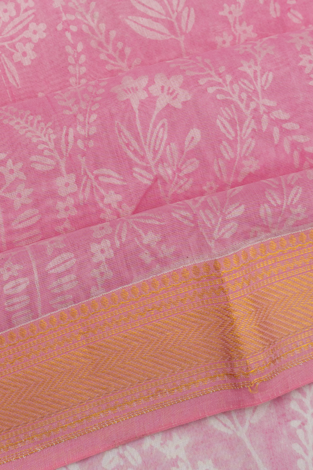 Chanderi Cotton Floral Printed Pink Saree
