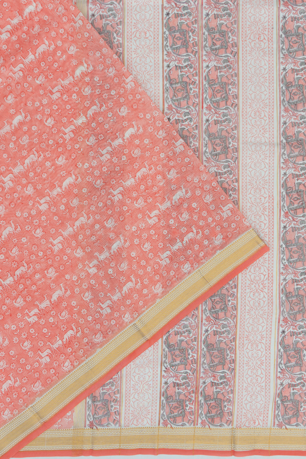 Chanderi Cotton Printed Orange Saree