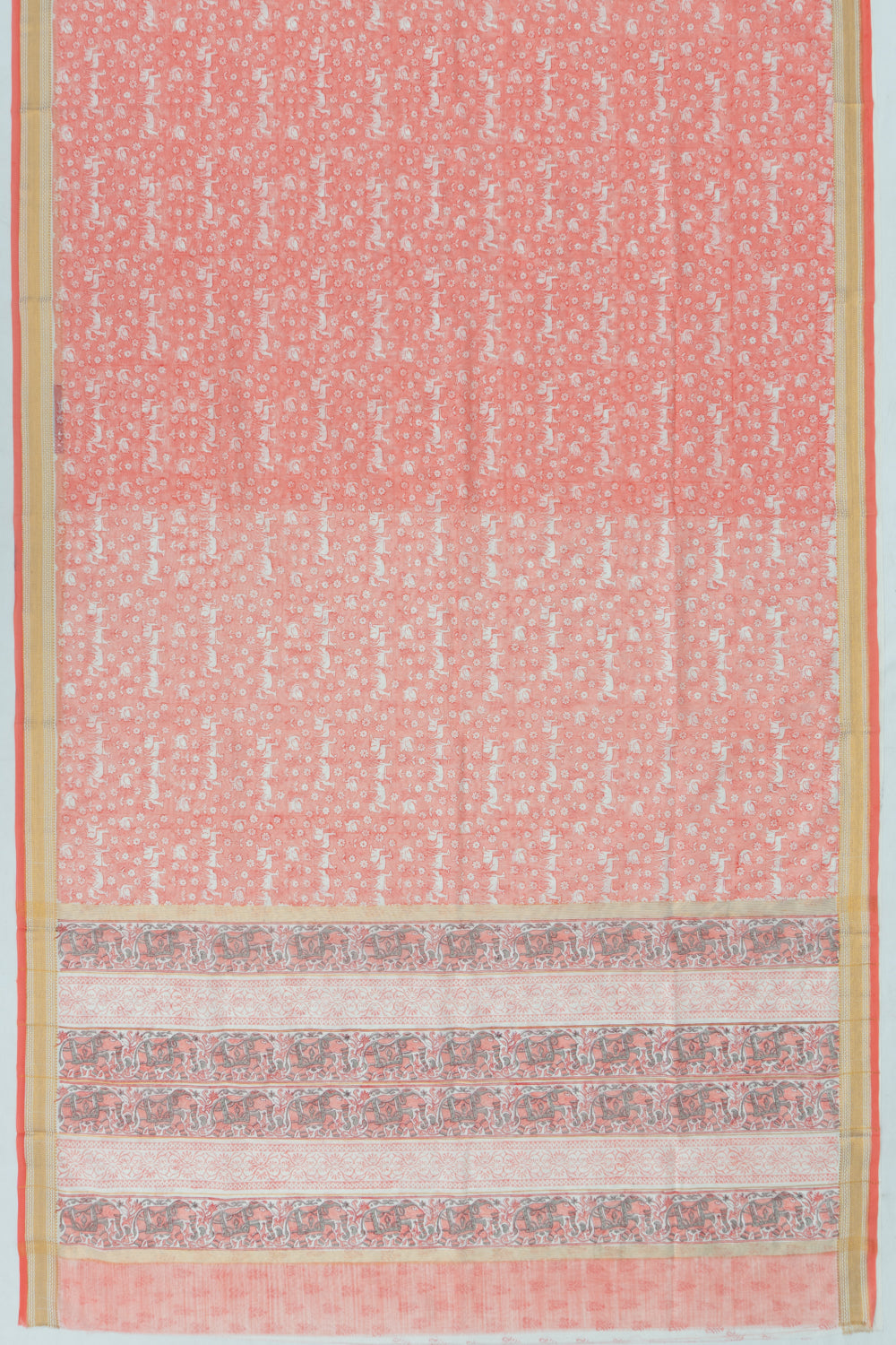 Chanderi Cotton Printed Orange Saree