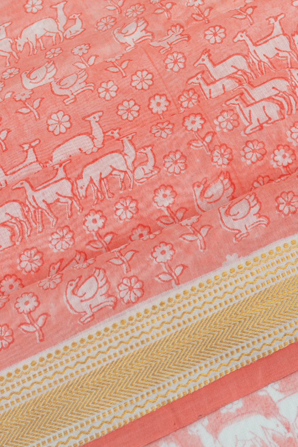 Chanderi Cotton Printed Orange Saree