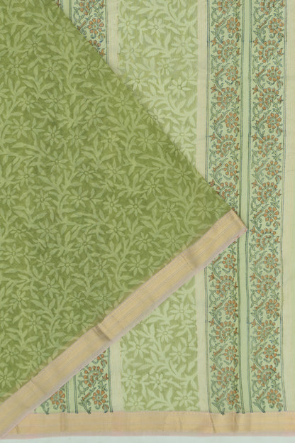 Chanderi Cotton Floral Printed Green Saree