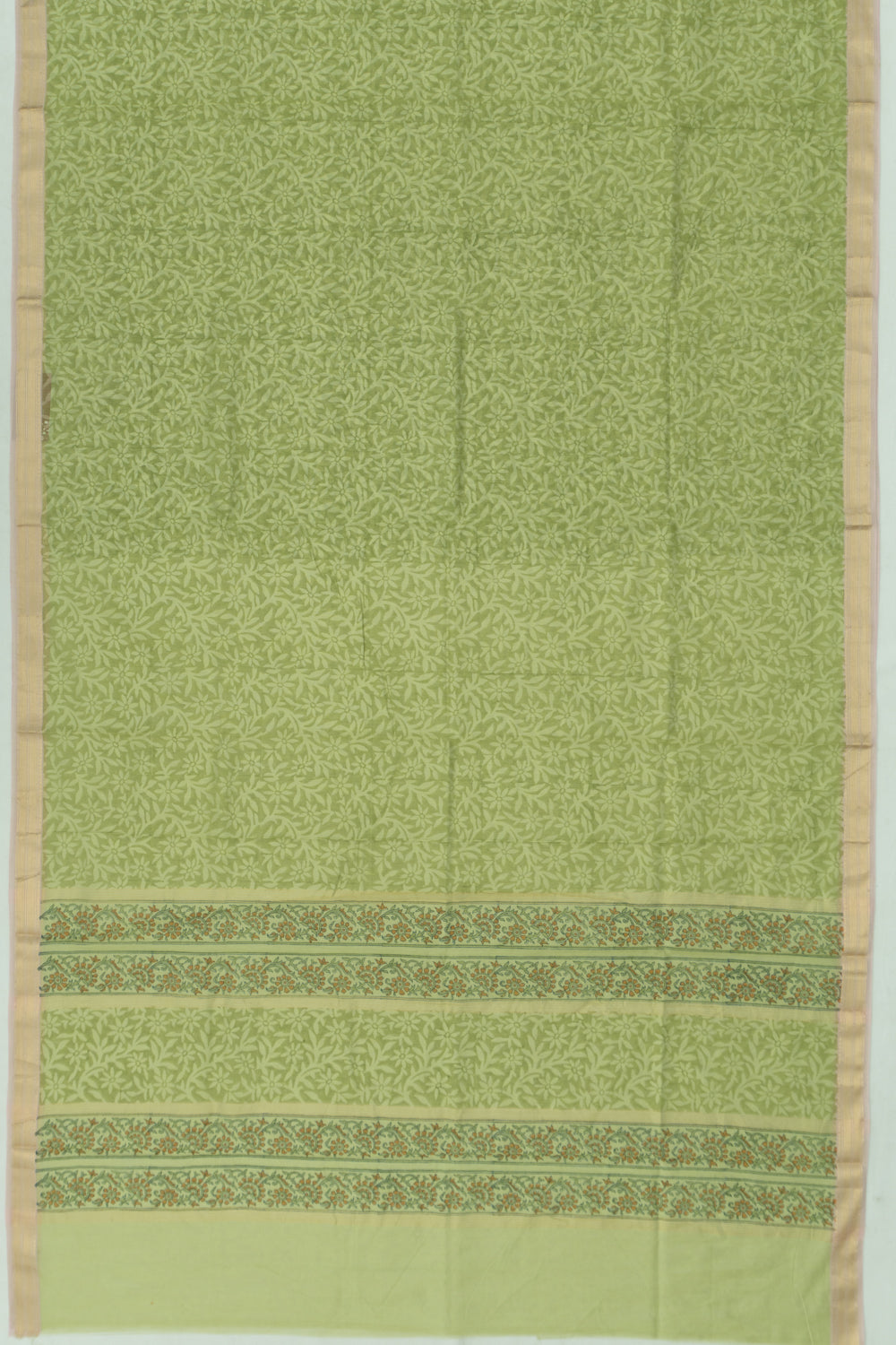 Chanderi Cotton Floral Printed Green Saree