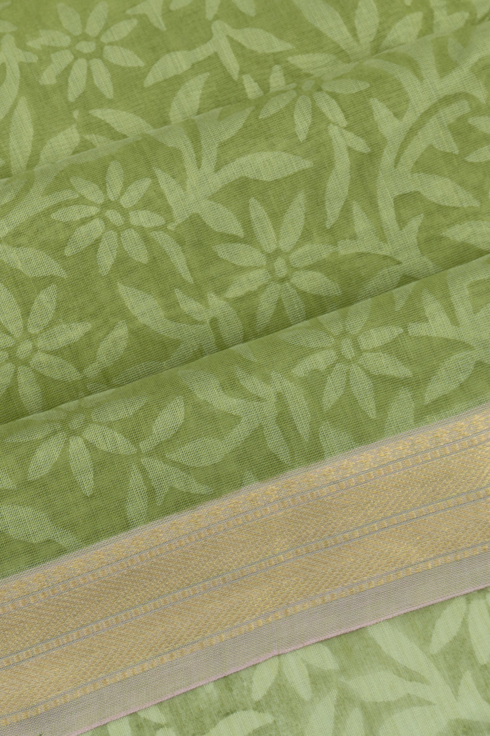 Chanderi Cotton Floral Printed Green Saree