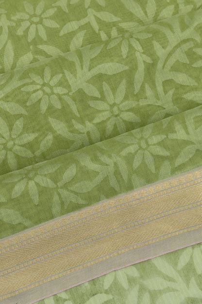Chanderi Cotton Floral Printed Green Saree