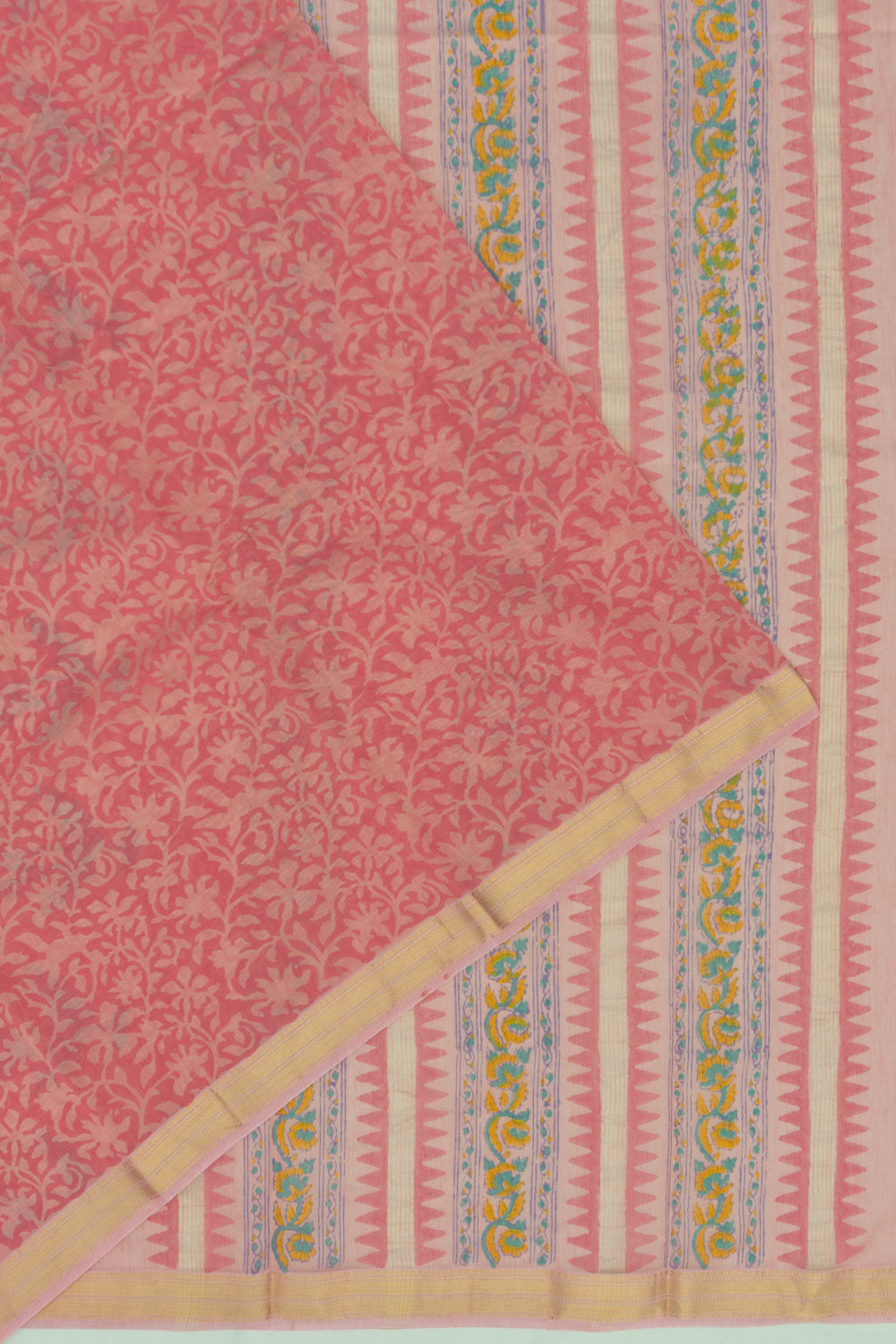 Chanderi Cotton Floral Printed Pink Saree