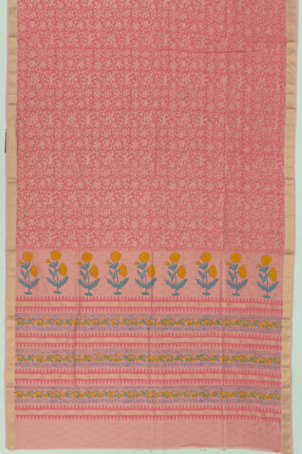 Chanderi Cotton Floral Printed Pink Saree
