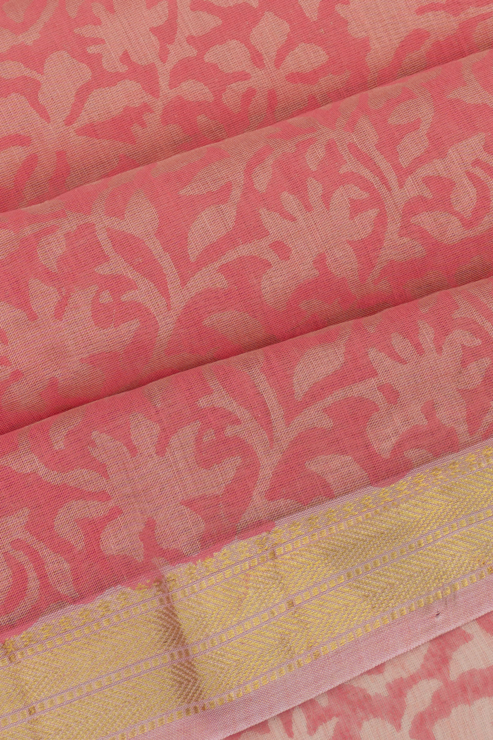 Chanderi Cotton Floral Printed Pink Saree