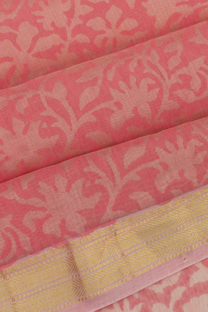 Chanderi Cotton Floral Printed Pink Saree