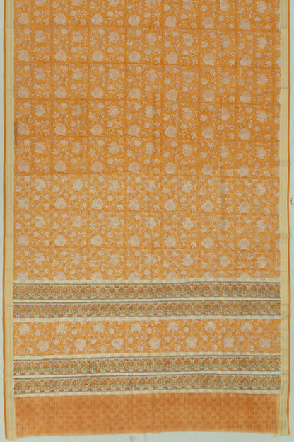 Chanderi Cotton Floral Printed Mustard Yellow Saree