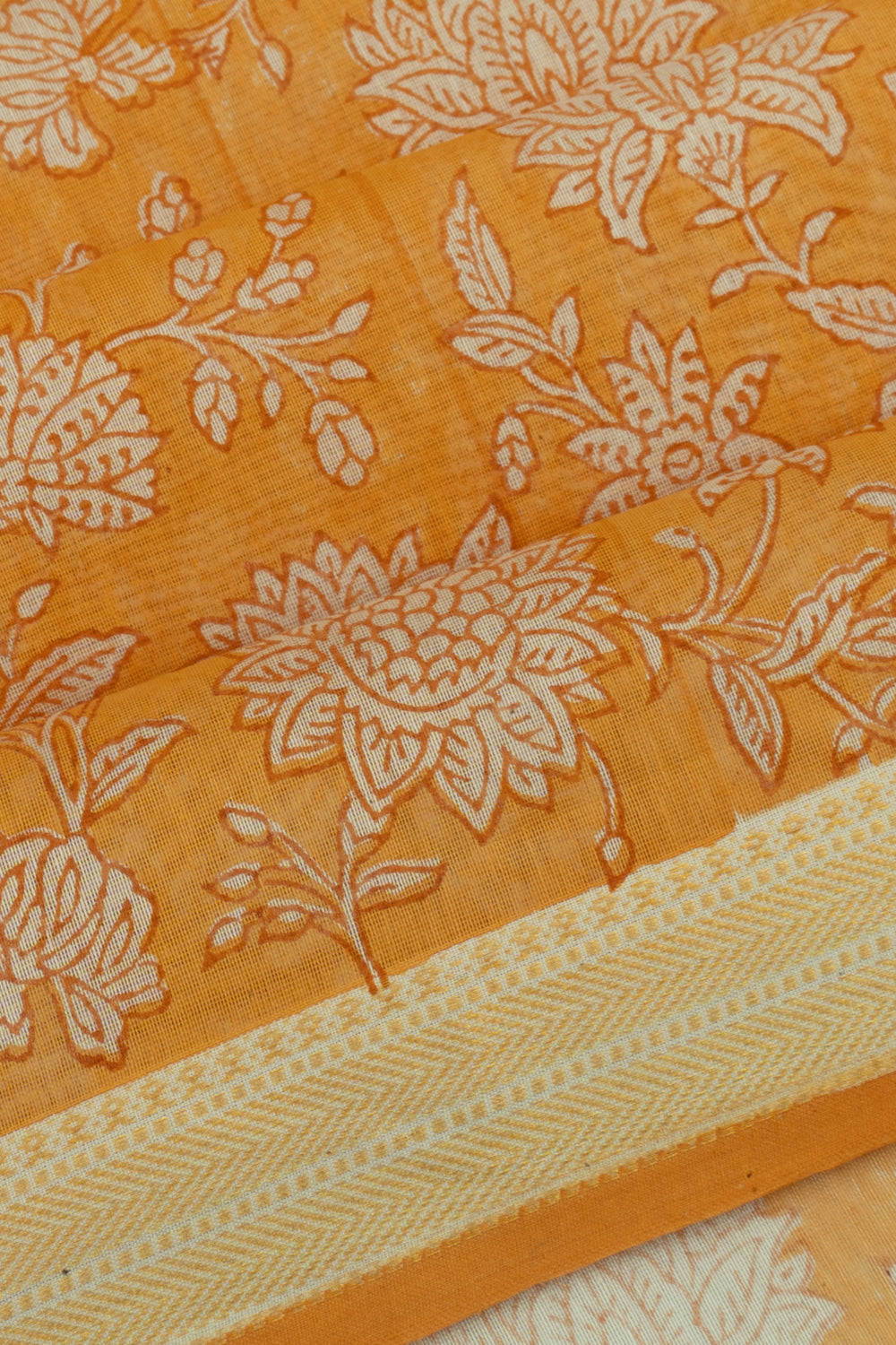 Chanderi Cotton Floral Printed Mustard Yellow Saree