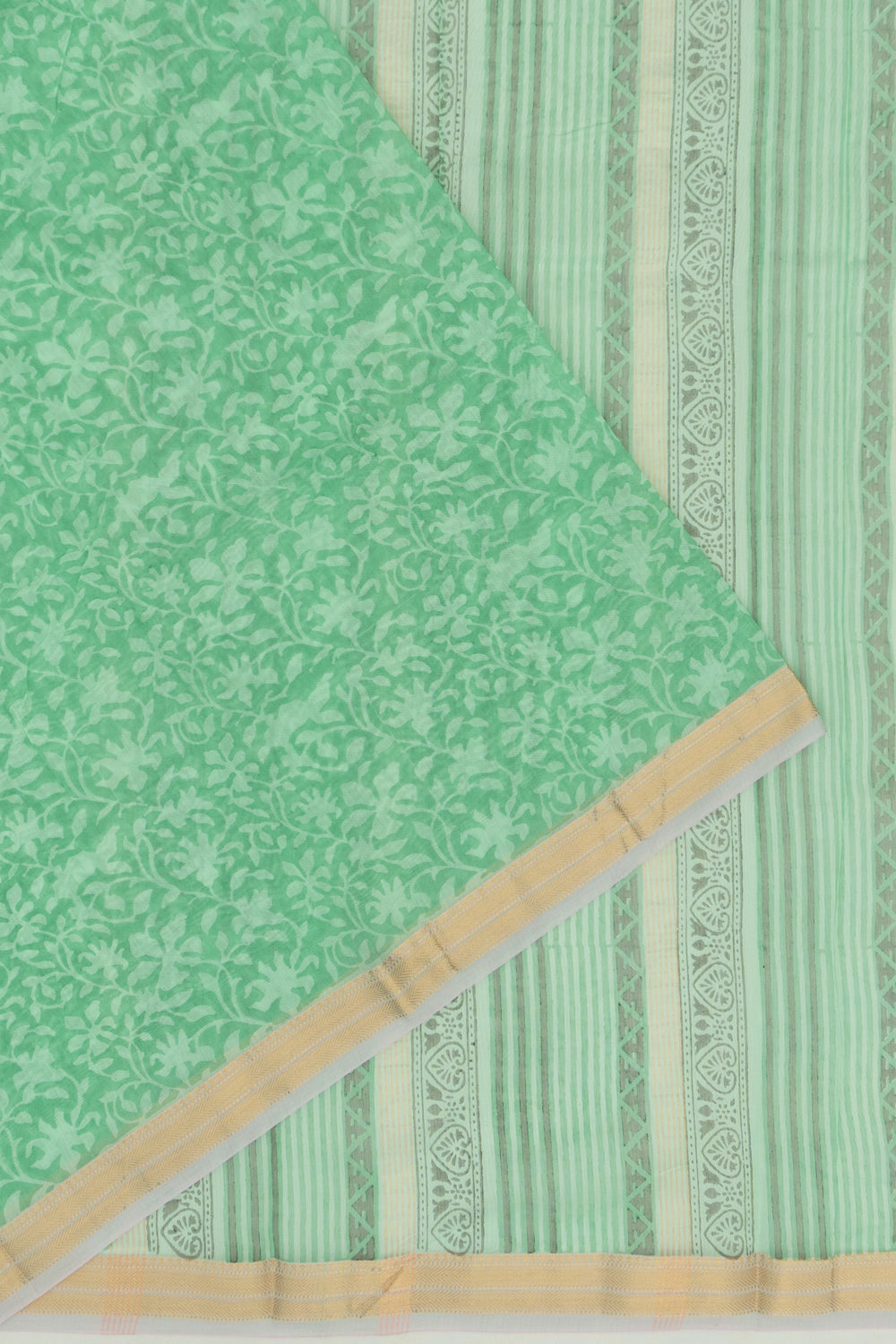 Chanderi Cotton Floral Printed Green Saree