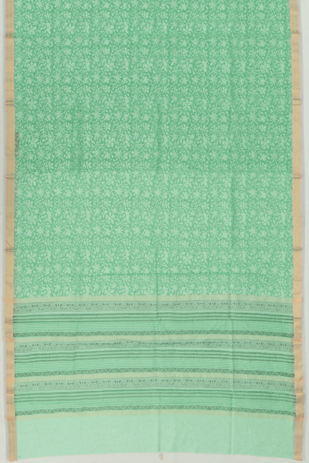 Chanderi Cotton Floral Printed Green Saree