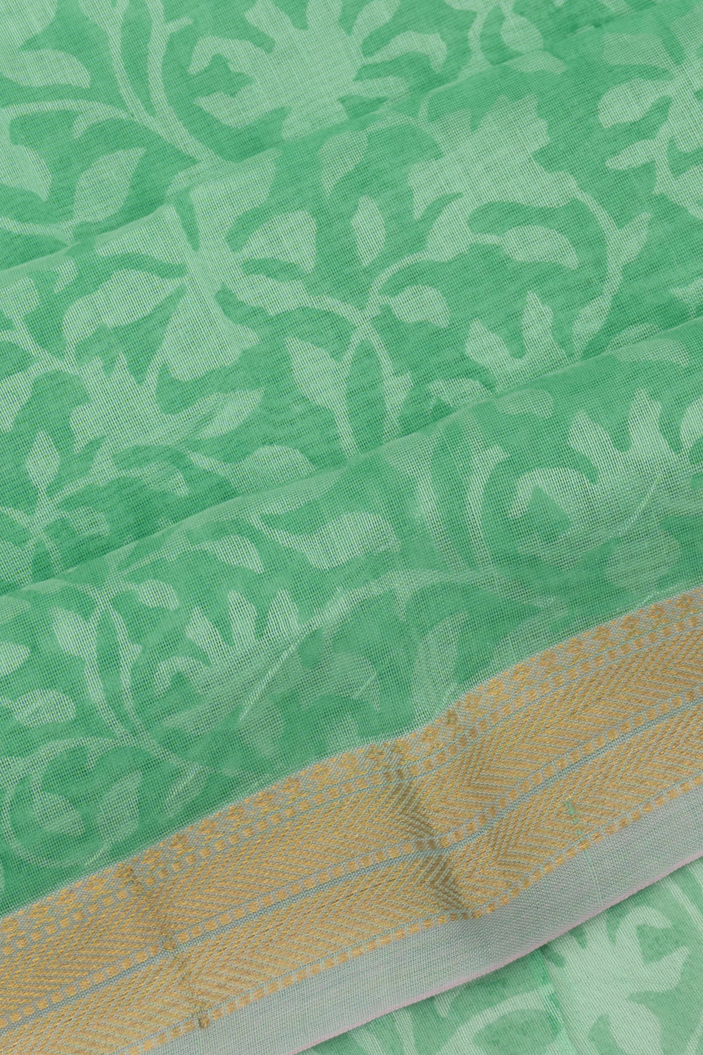 Chanderi Cotton Floral Printed Green Saree