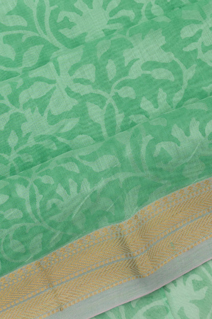 Chanderi Cotton Floral Printed Green Saree