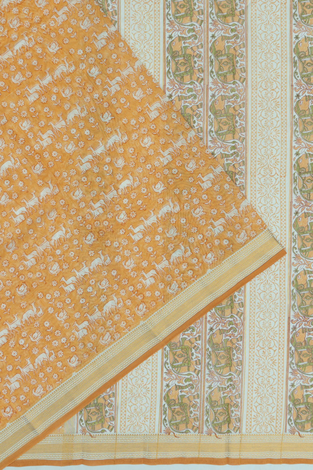 Chanderi Cotton Printed Mustard Yellow Saree