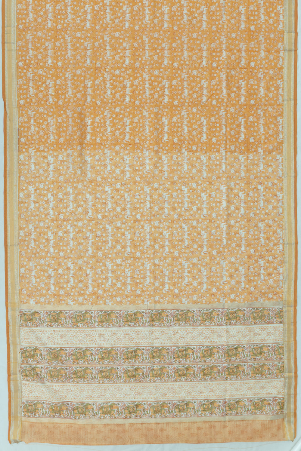 Chanderi Cotton Printed Mustard Yellow Saree