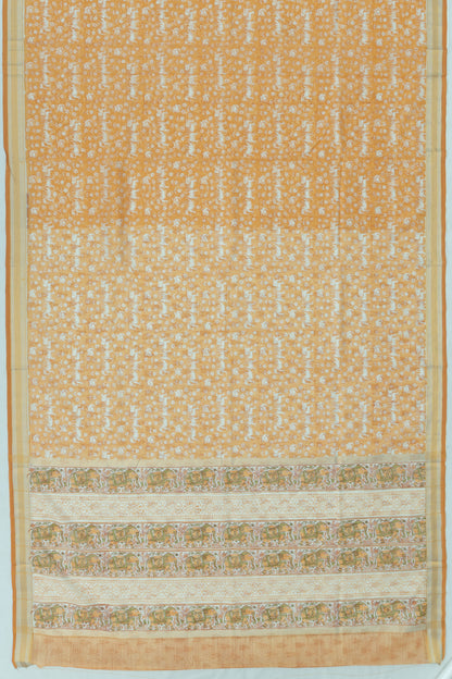Chanderi Cotton Printed Mustard Yellow Saree