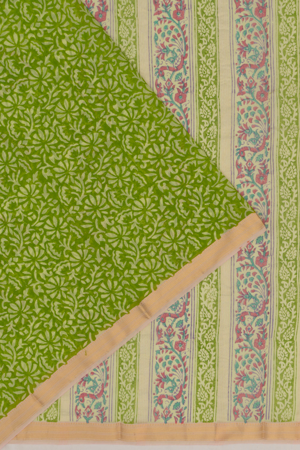 Chanderi Cotton Floral Printed Green Saree