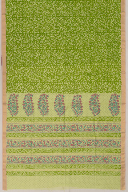 Chanderi Cotton Floral Printed Green Saree