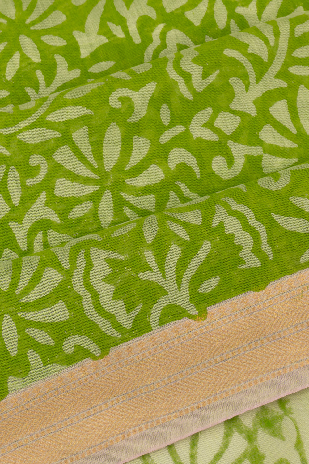 Chanderi Cotton Floral Printed Green Saree