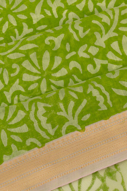 Chanderi Cotton Floral Printed Green Saree
