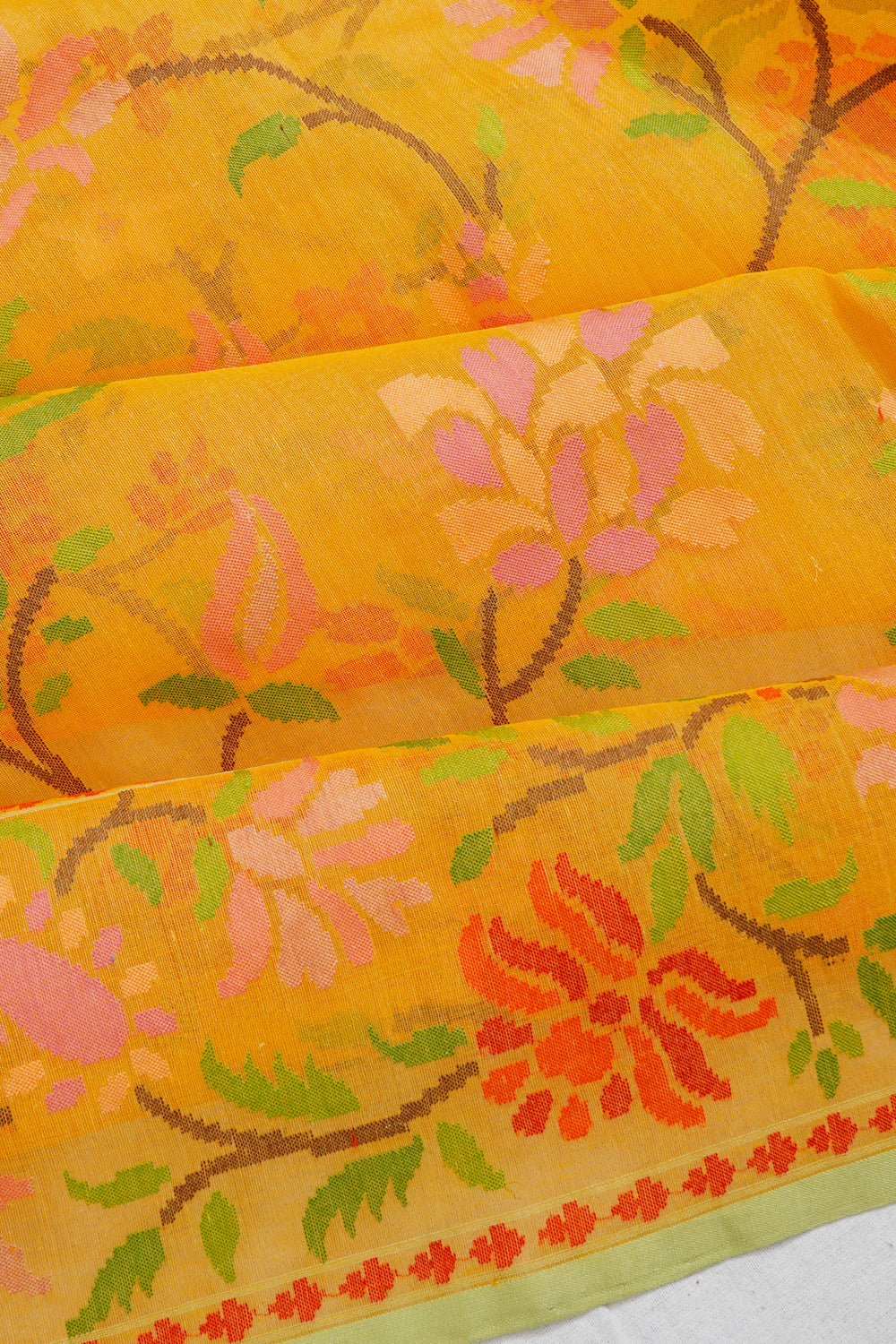 Banarasi Cotton all Over Jamdani Pitambari Yellow Saree