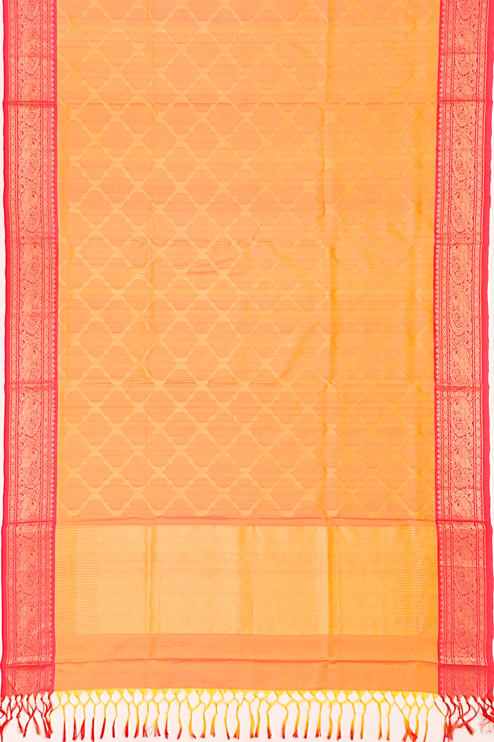 Uppada Silk Jamdani Dual Tone Mustard Yellow And Pink Saree With Kanchi Border