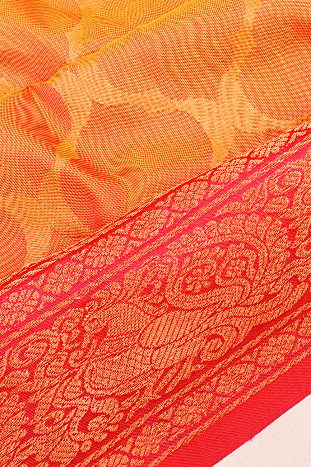 Uppada Silk Jamdani Dual Tone Mustard Yellow And Pink Saree With Kanchi Border