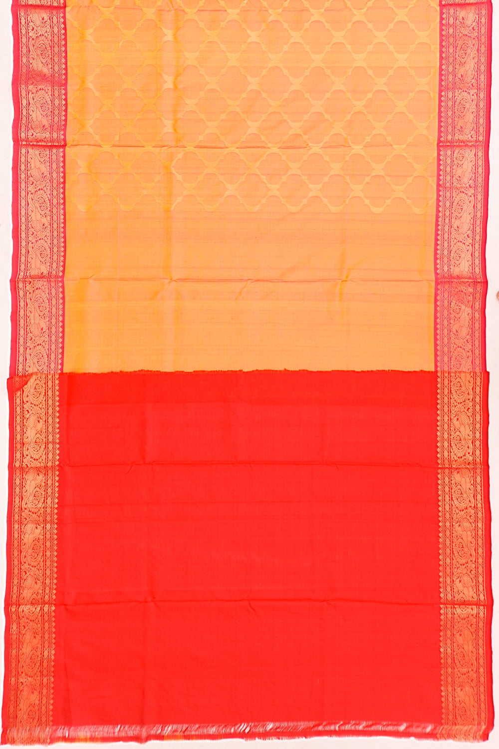 Uppada Silk Jamdani Dual Tone Mustard Yellow And Pink Saree With Kanchi Border