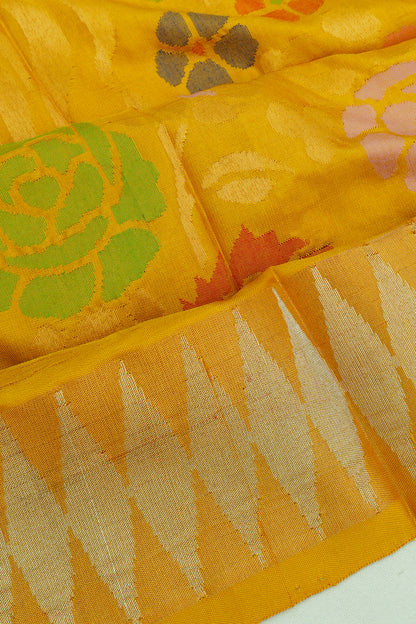Uppada Silk All Over Jamdani Mustard Yellow Saree