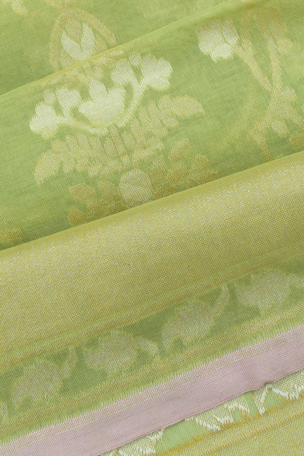 Banarasi Cotton Jaal Pastel Green Saree