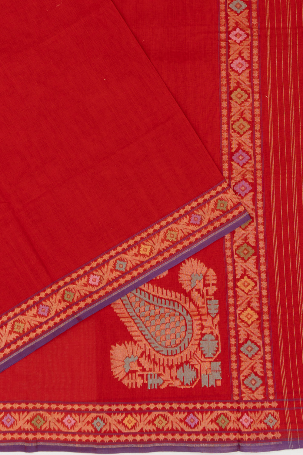 Banarasi Cotton Plain Red Saree