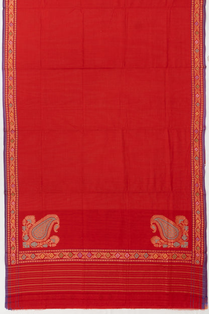 Banarasi Cotton Plain Red Saree