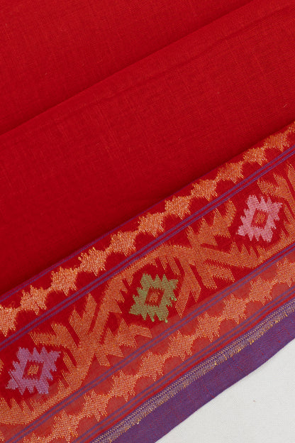 Banarasi Cotton Plain Red Saree