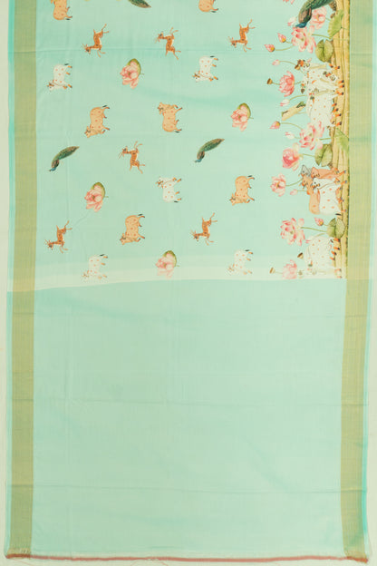Paithani Cotton Butta Pichwai Printed Sky Blue Saree