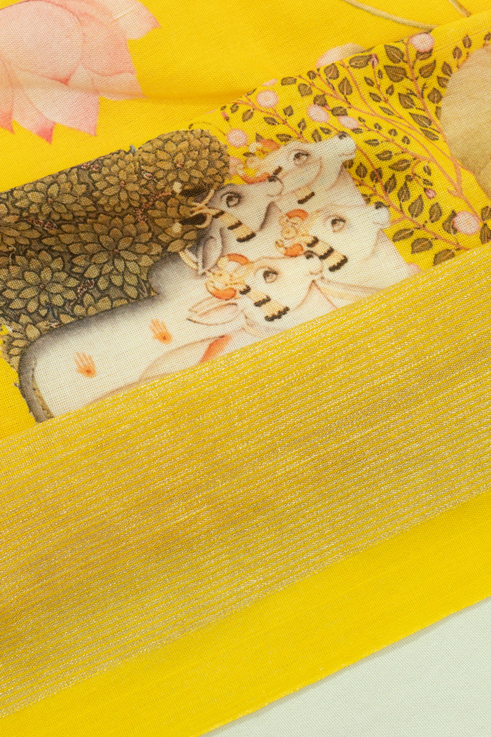Paithani Cotton Pichwai Printed Yellow Saree