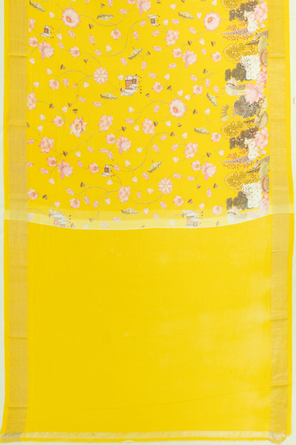 Paithani Cotton Pichwai Printed Yellow Saree
