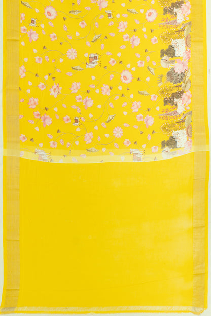 Paithani Cotton Pichwai Printed Yellow Saree